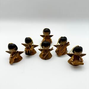 Vintage Wooden Kokeshi Angel Doll Ornament Mini Figurines Musicians Set Painted